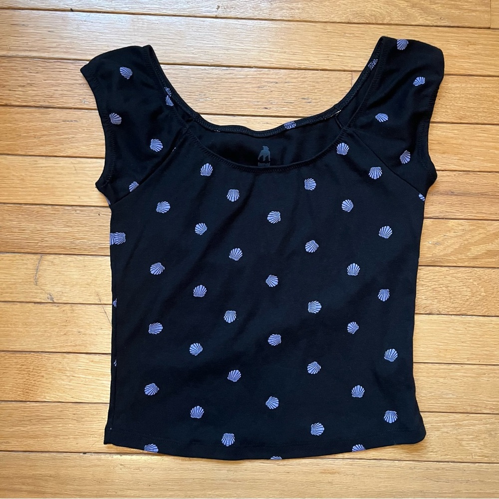 Black and Purple Shell Print Cotton Women's Top